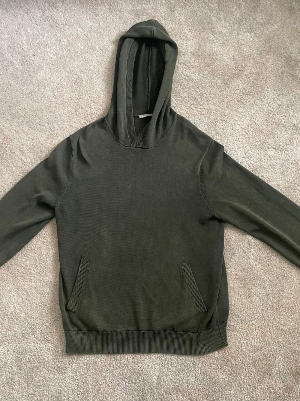 Vince Men's Large Olive Green 100% Cotton Italian Yarn Knit Pullover Hoodie L